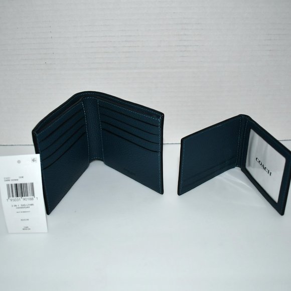 Coach Signature Leather 3-In-1 Wallet in Dark Denim #C1231 DDE NWT - Picture 2 of 6